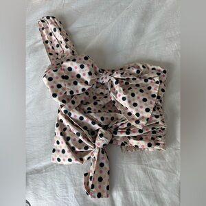 Anthropologie Floral One-Shoulder Blouse - Pink, Black, White